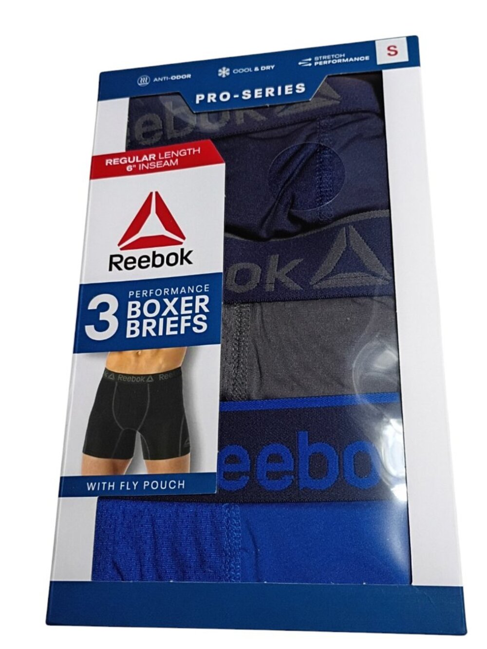 Reebok Men's Pro-Series Performance Boxer Briefs 3-Pack Size Small